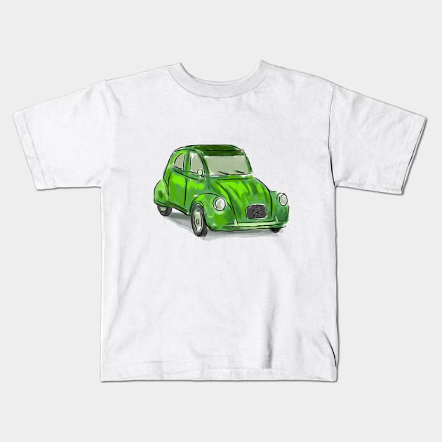 Classic Citroën Deux Chevaux 2CV Loose Sketch - Green Kids T-Shirt by ibadishi